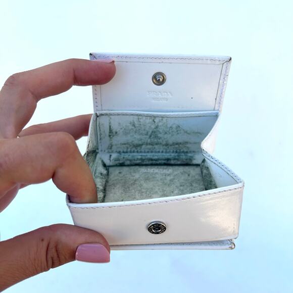 Vintage Prada Authentic Designer White Coin Pouch Leather Logo - Picture 5 of 8